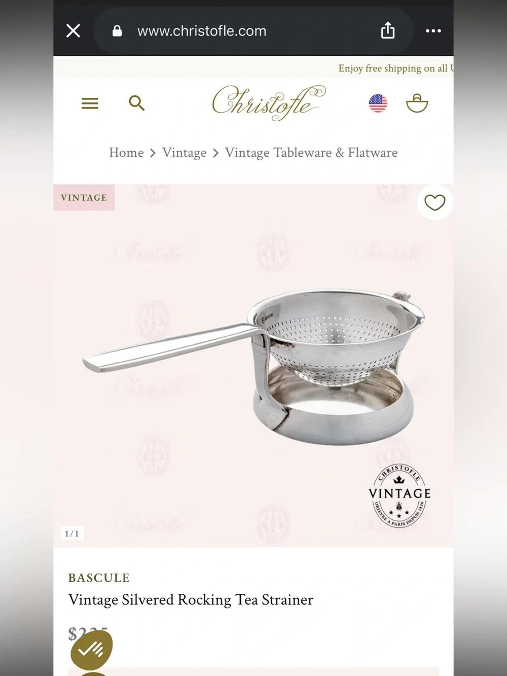 NEW Christofle Silver Tea Strainer